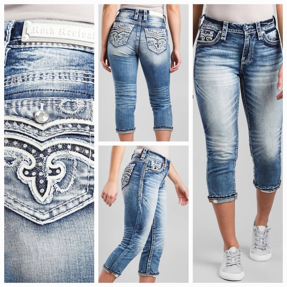 🤘NWT🎸 ROCK REVIVAL ARONA EASY CROP CAPRI JEANS Size 27